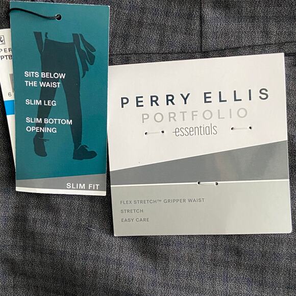 Perry Ellis Men's 36x32 Dress Pant Slim Fit Flat Front Stretch Charcoal NEW - Picture 8 of 10